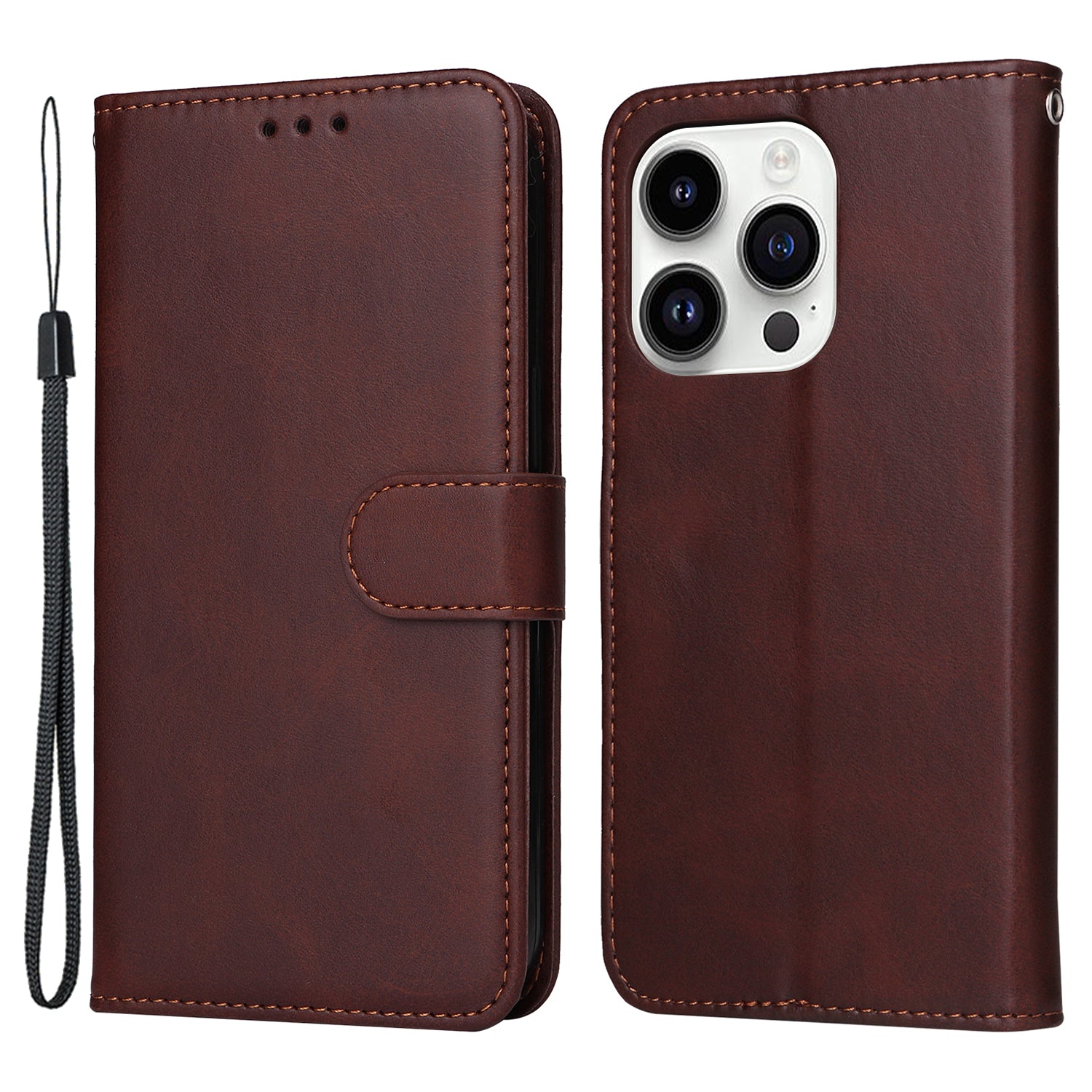 Uniqkart for iPhone 15 Pro Max Shockproof Calf Texture Flip Shell PU Leather Wallet Phone Case Stand Cover - Brown Uniqkart for iPhone 15 Pro Max Shockproof Calf Texture Flip Shell PU Leather Wallet Phone Case Stand Cover - Brown